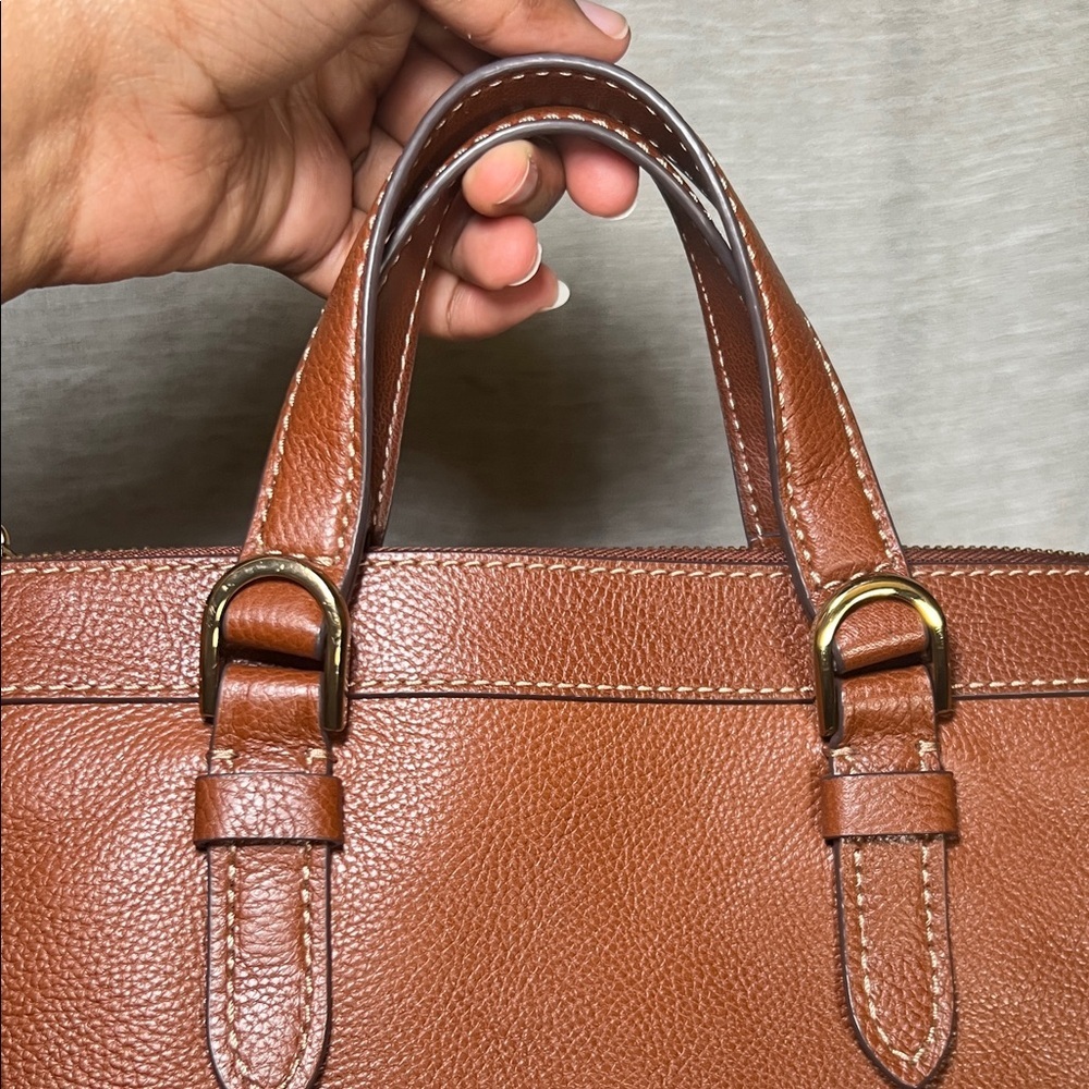 Fossil Rich Rust Brown Leather Satchel Top Handle Bag - Picture 7 of 16